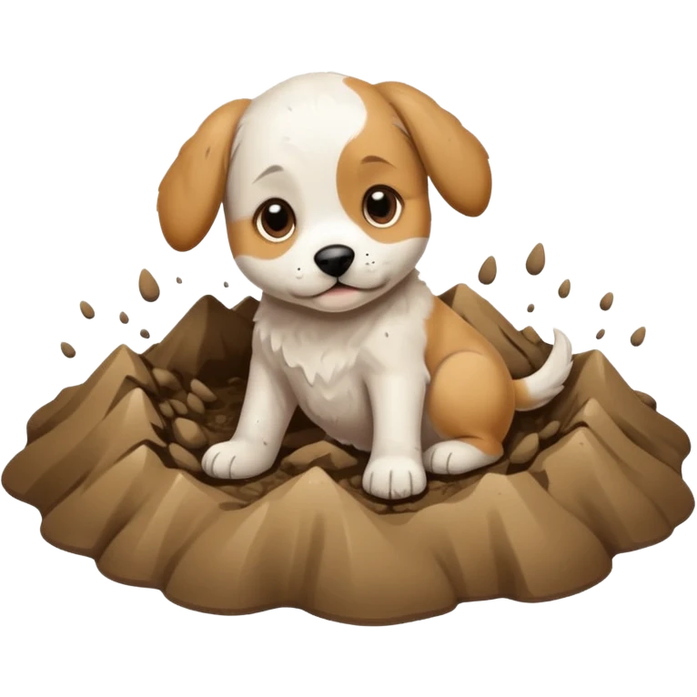 White and tan puppy playing in mud emoji