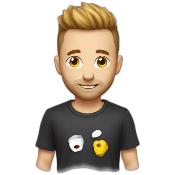 squeezie avec un tee shirt ou il y a ecrit "cramptésé" emoji