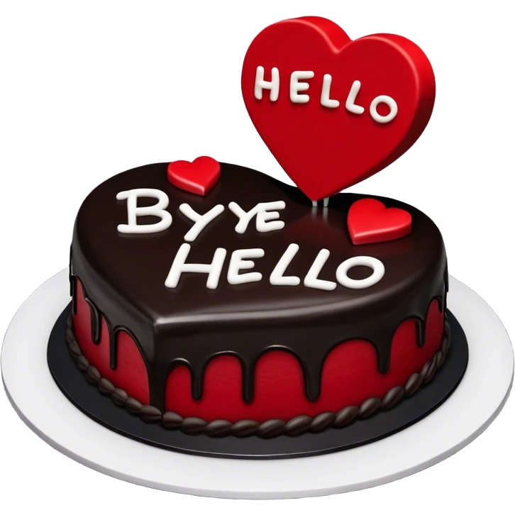 Create a heart broken shaped cake divided in two pieces. The first piece is fully black with a written message on top that says “Bye 20’s” and the second piece of the cake is red and  has a message that says “hello 30s”. The letters are white.  emoji