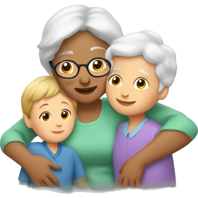 Grandma huggings with a boy and girl emoji