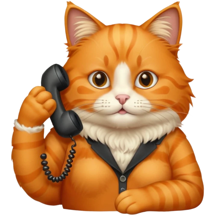 The orange cat is sitting and making a phone call. emoji