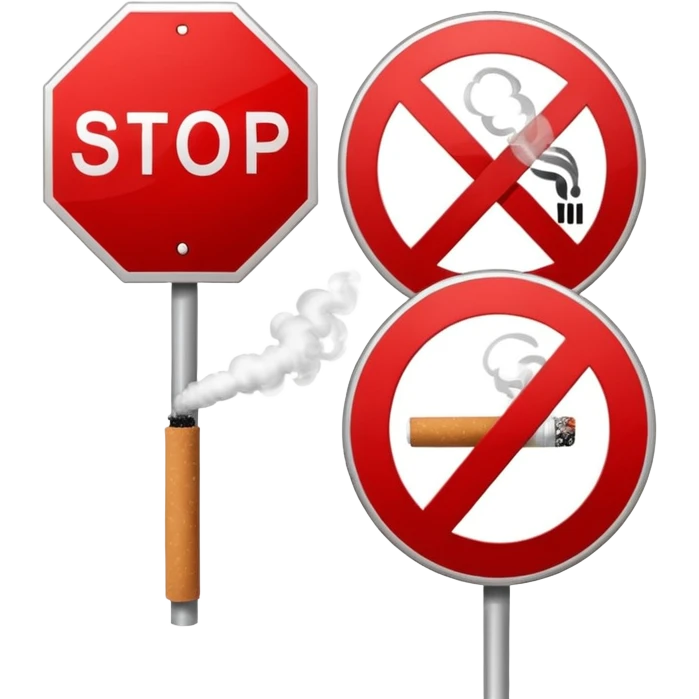 minimalist stop sign with cigarette, vape behind the stop sign in the middle. emoji