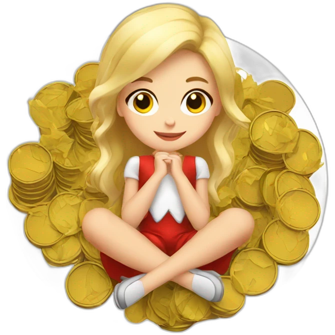 blonde christmas girl sitting on coins emoji