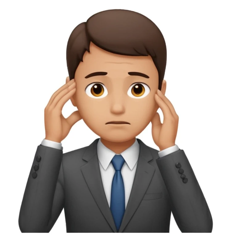 office worker in a suit, worried face, hand on forehead, neutral background emoji