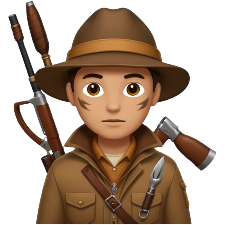 Classic hunter image, with brown clothes and some decorations made from prey emoji