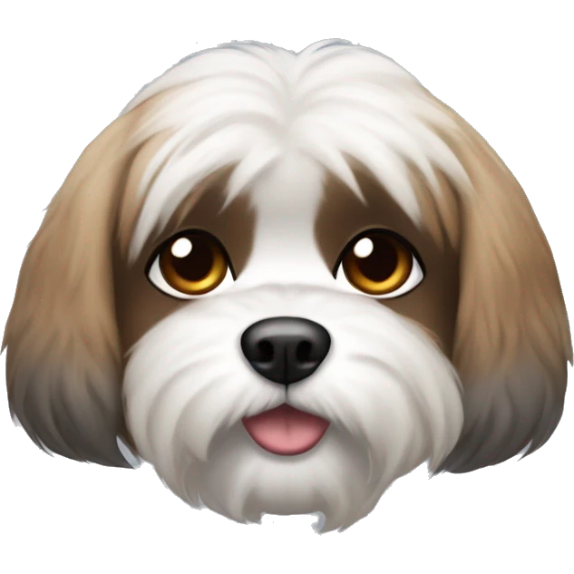 A white Shitzu with brown fur around her mouth, and a little bit of dark grey fur on her eyes and ears. emoji