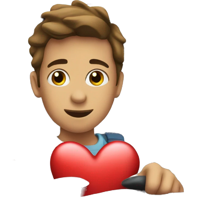 boy in car with heart emoji