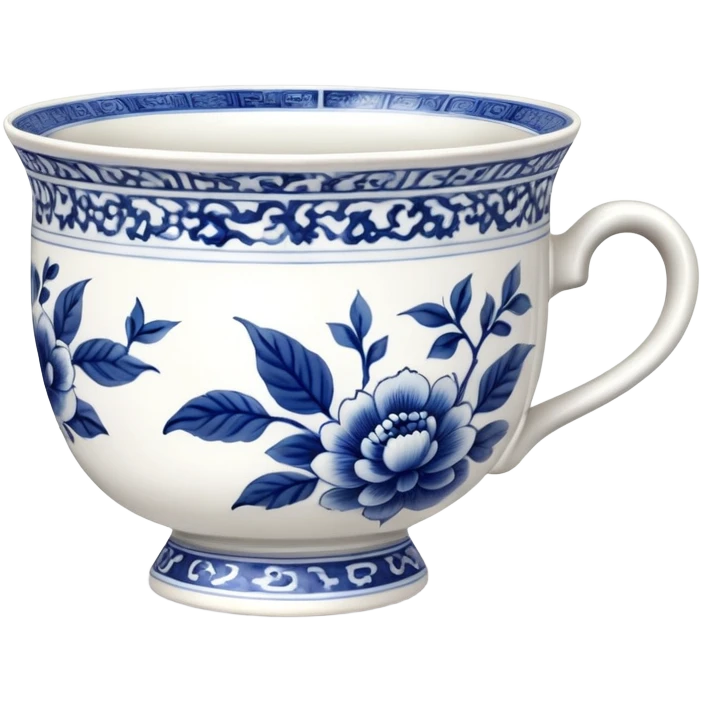 traditional Chinese tea cup with blue and white porcelain design without handle emoji