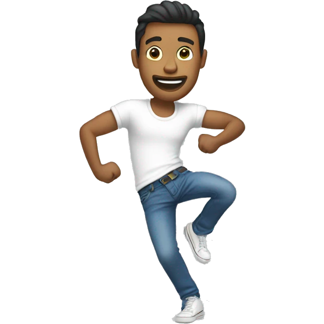 Dancing guy with white t shirt and blue jeans emoji