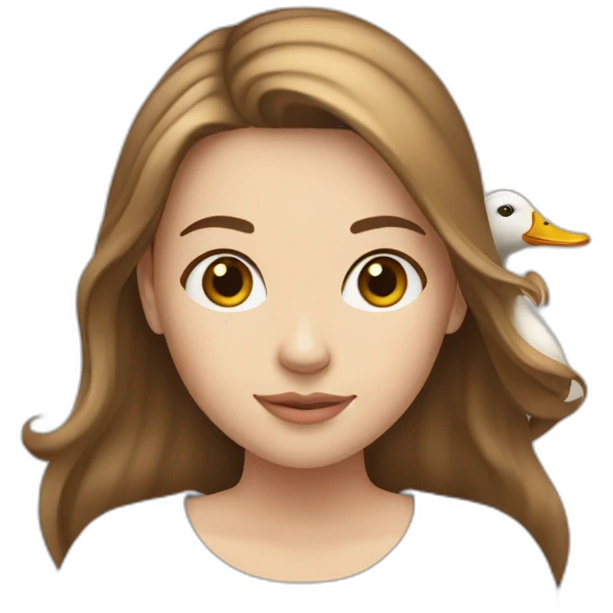 white girl with brown hairs holds a duck emoji
