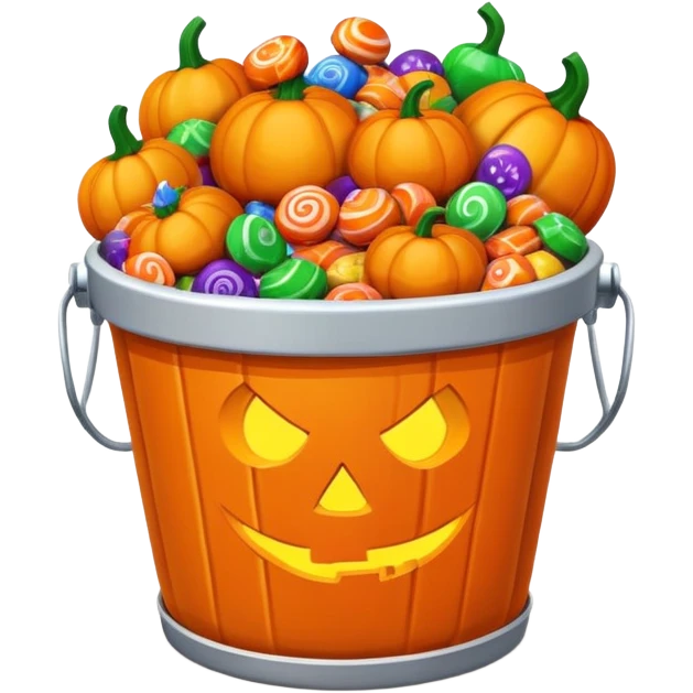 pumpkin bucket filled with Halloween candy emoji
