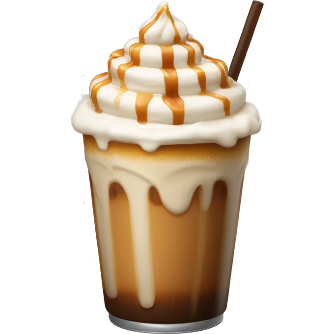 Caramel iced coffee with whipped cream and caramel drizzle emoji