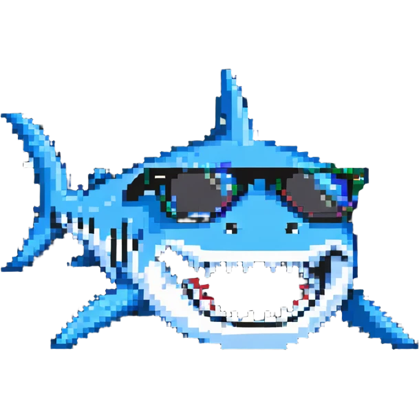 shark with white teeth wearing black sunglasses emoji