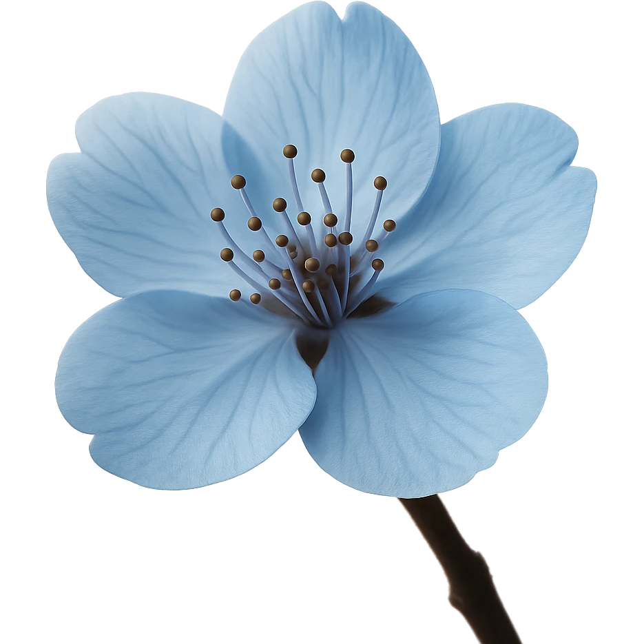 show realistic one blue cherry blossom, remove background emoji