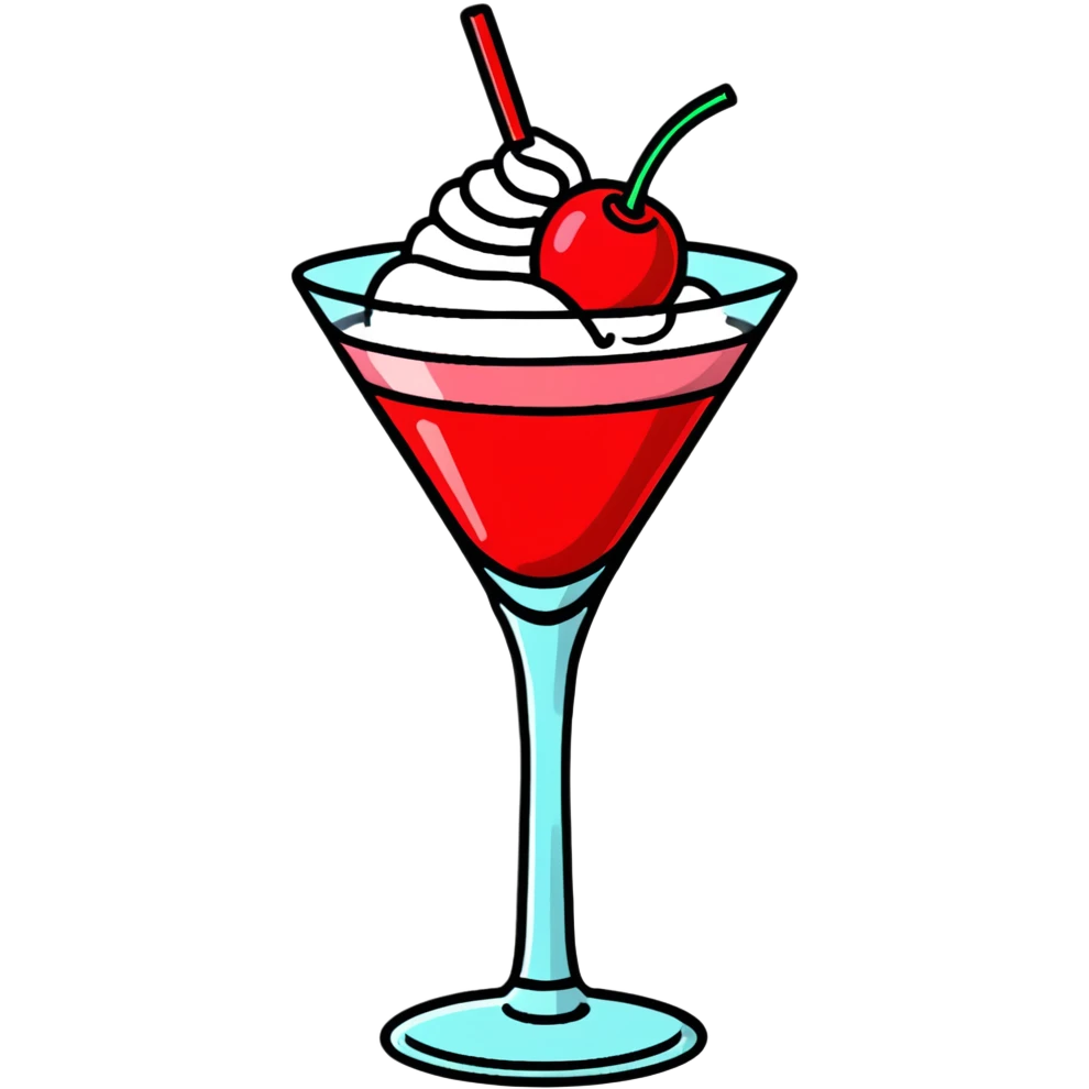 fancy pink frozen cocktail with whipped cream top and cherry emoji