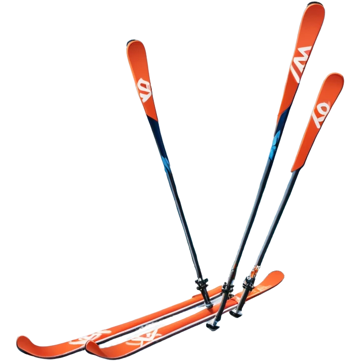 An icon featuring a pair of skis and ski poles in the foreground, set against a picturesque snow-covered slope. The background includes snowy peaks and evergreen trees, symbolizing the excitement and beauty of winter sports. Transparent background highlights the thrill of skiing and snowboarding. emoji