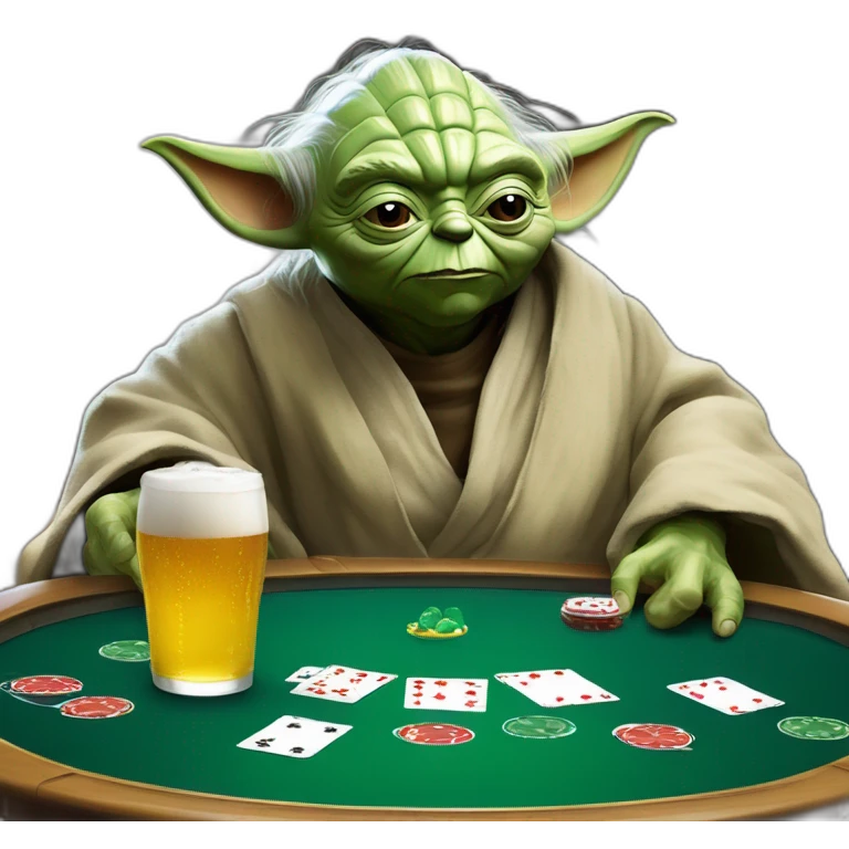 Yoda drink a beer and play poker with Gérard Depardieu emoji