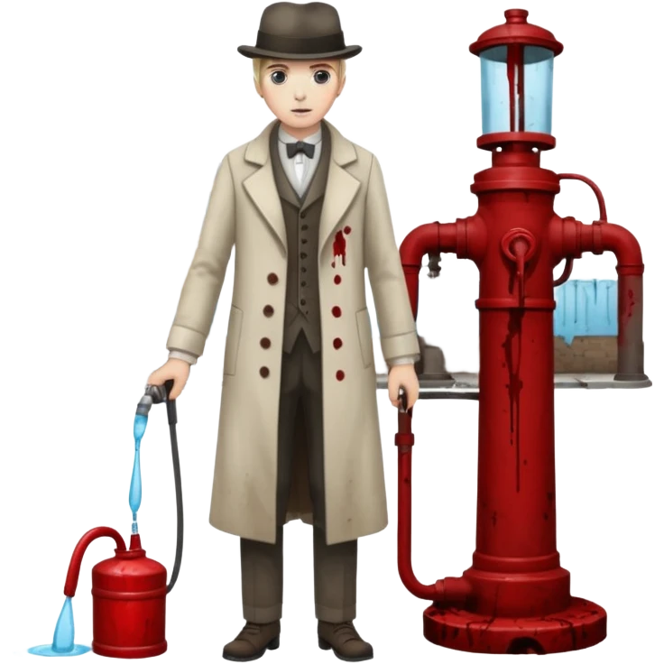 A victorian doctor with a street water pump in a dirty street emoji