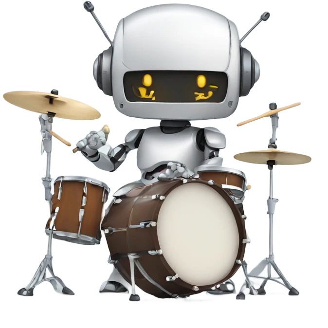 cute robot plays the drum set emoji