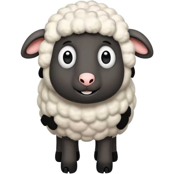 Cute cartoon sheep inspired by Shaun the Sheep, fluffy white wool, big round eyes, black face, with hand and legs emoji