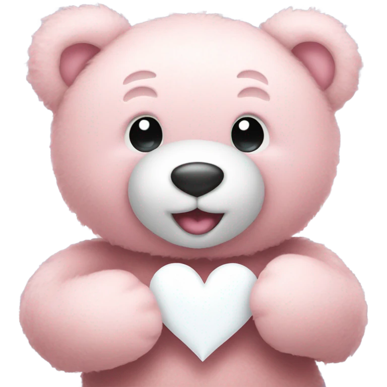 Happy Light pink teddy bear holding a white heart emoji