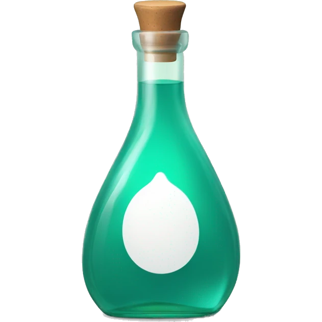 Teal and green magic potion rounded bottle, tilted diagonally with white label blank for text on the body of the potion emoji