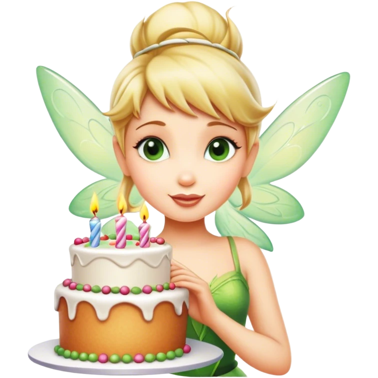 Tinkerbell with birthday cake emoji