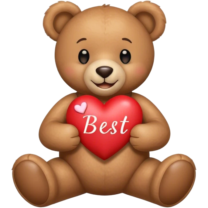 smiling teddy bear holding a heart with the word Best friends on it emoji