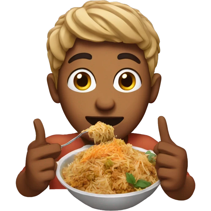 person eating biryani with fingers and hands emoji