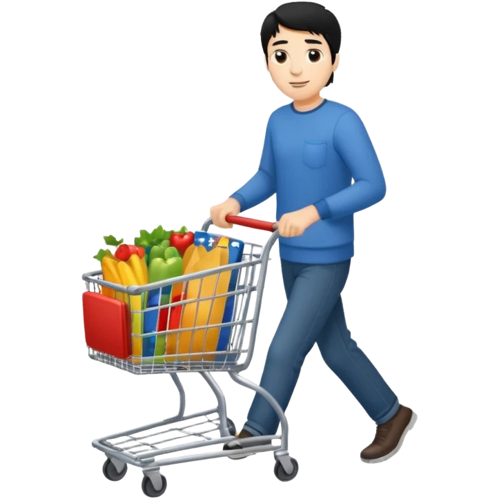 man-with-a-shopping-cart-full-body black hair emoji