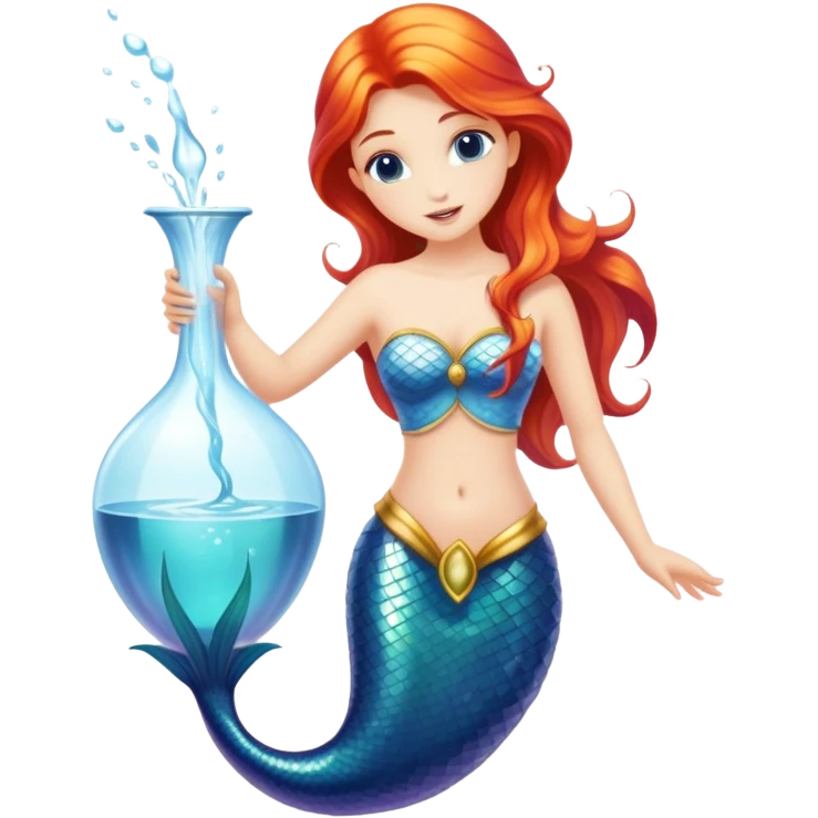 The zodiac symbol Aquarius. A mystical beautiful mermaid pouring out an elegant vase of water. emoji