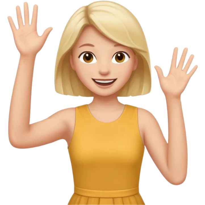 A girl in a jersey dress, waving both arms in pure joy. emoji