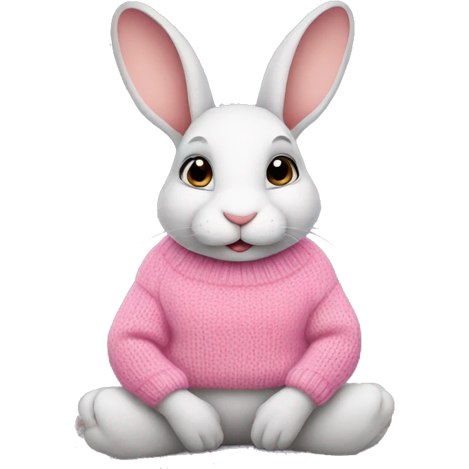 Rabbit is sitting wearing pink sweater emoji