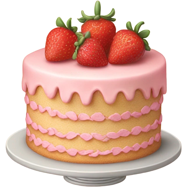 light pink vintage irthday cake with strawberies emoji
