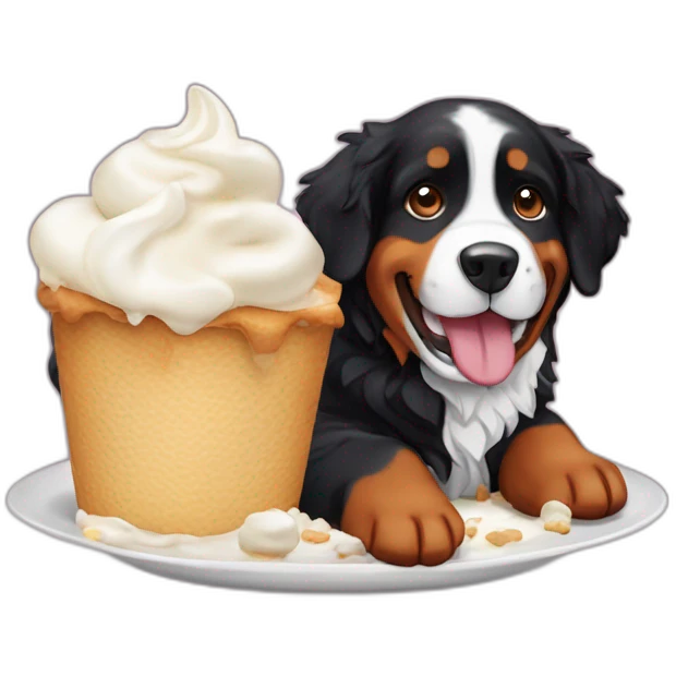 Bernese mountain dog eating meringue and cream emoji