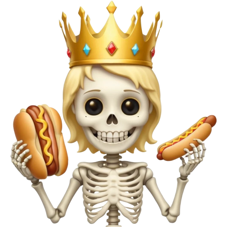 A cute skeleton wearing crown and holding hot dog





















 emoji