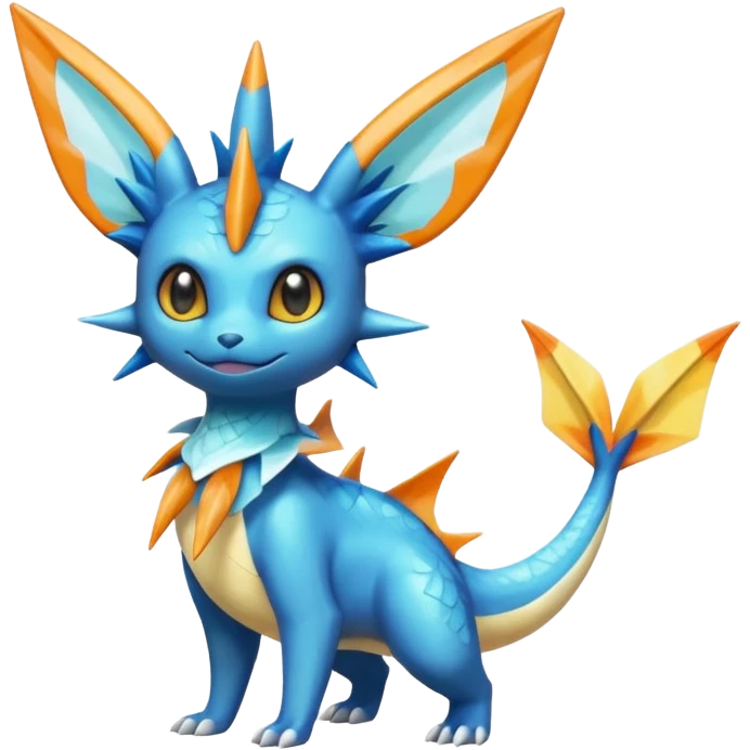 Colorful Shiny Exotic Victini-Salandit-Vaporeon-Fakémon-hybrid-creature (full body)  emoji