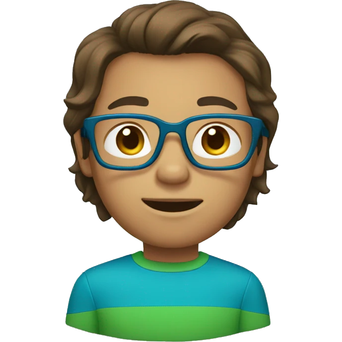 a boy in a green shirt, blue glasses and Medium long hair Brown color   emoji