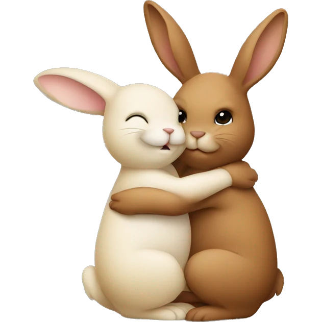 Brown bunny hugging beige bunny emoji