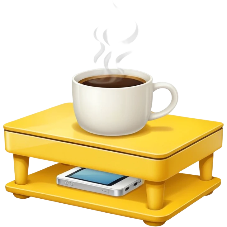 yellow coffe table, coffee on top
 emoji