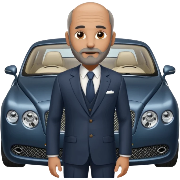 Slightly Balding with frencb beard graying indian guy in suit with a bentley names professor bw tlt emoji