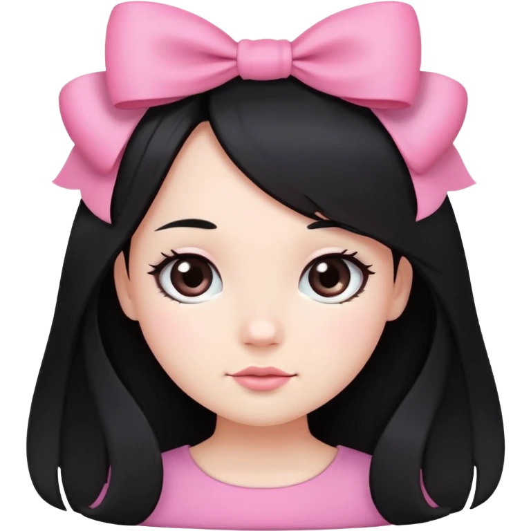 cute round face with long black hair and pink bow on the side emoji