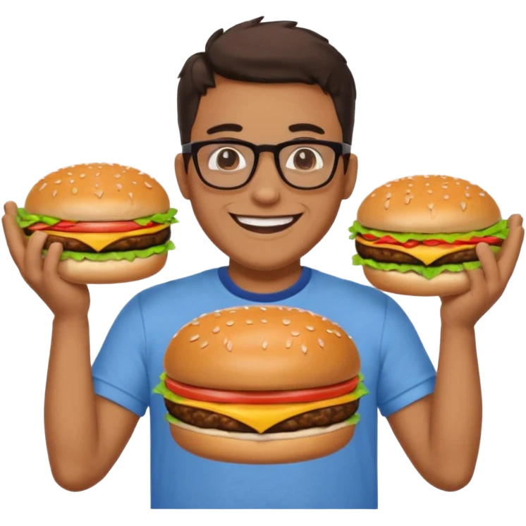 Man with Glasses & Burger – smiling guy in T-shirt, holding big burger with both hands.




































 emoji