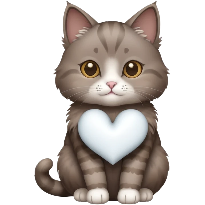 Grey Brown cat with a white heart emoji