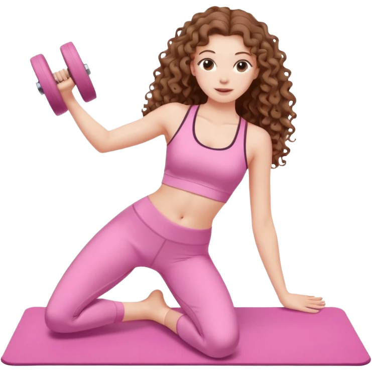 pale white girl with long brown curly hair pilates pink emoji