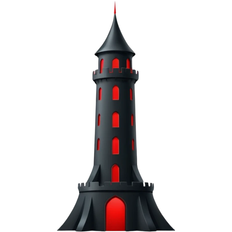 iOS sticker, dark fantasy tower, monochrome red, minimal emoji