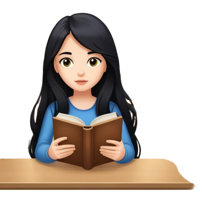 girl reading in library long black hair emoji