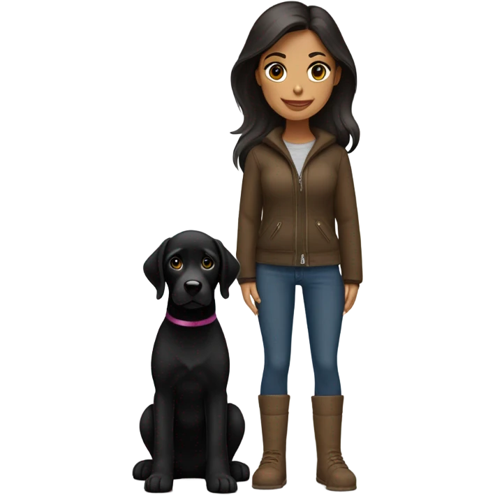 spanish brunette straight hair and slim body with Uggs and a pup black labrador emoji