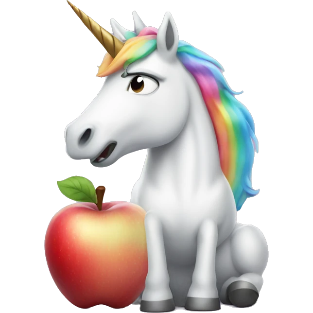 angry unicorn sitting on apple emoji