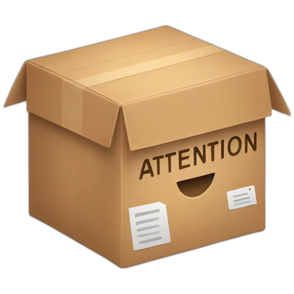 A package open box with the word attention written on it emoji